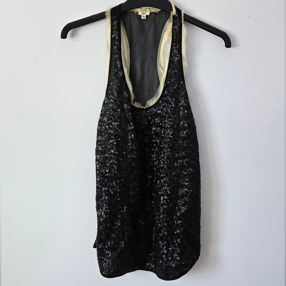 Wilfred Sequin and Silk Sleeveless Top With Sheer Back